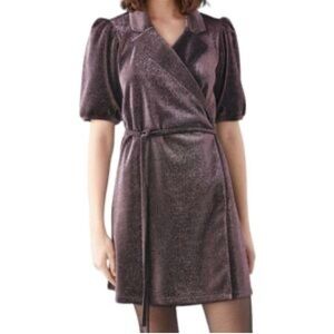 Other Stories Lurex Dress Wrap Shiny Shimmer Mini Belted
